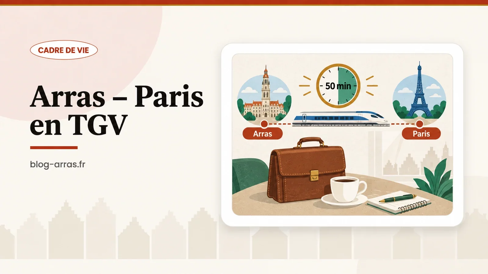 TGV stylisé reliant Arras à Paris, symbole de vivre à Arras et travailler à Paris en environ 50 minutes